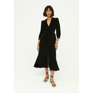 RHODE Lainey Velvet Midi Wrap Dress Black Womens Size XS